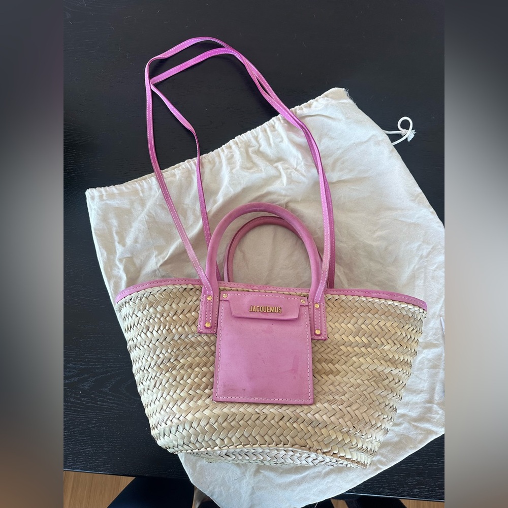 Jacquemus Pink and Tan Straw Raffia Bag - Picture 7 of 10